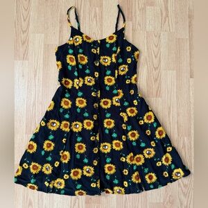 Midnight Hour Sundress Sz S Black Sunflowers Skulls Goth Pretty Spaghetti Strap